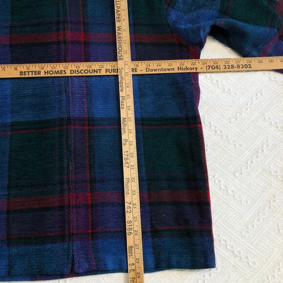 VTG 90s Koret City Blues Plaid Knit Zip Up Top Denim Collar Blue Green Red Large - Picture 6 of 8